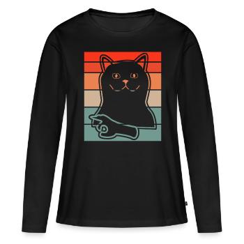 Regardé dans Chat Regardé dans - T-shirt manches longues Premium bio Femme - noir - Devant - Julia (174cm)