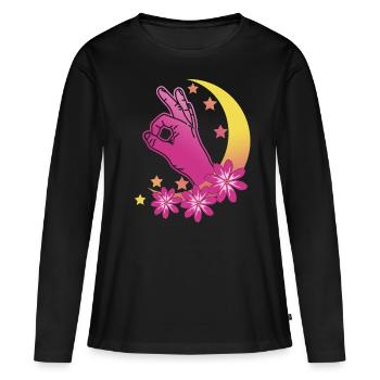 Regardé dans Vaporwave Moon Regardé dans - T-shirt manches longues Premium bio Femme - noir - Devant - Julia (174cm)