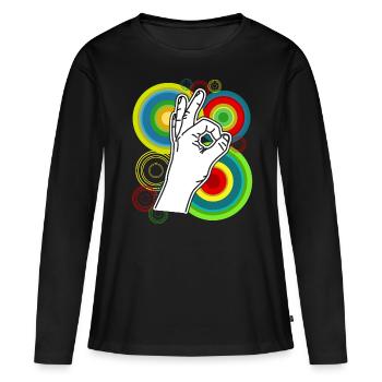 Regardé dans Rétro drôle Regardé dans - T-shirt manches longues Premium bio Femme - noir - Devant - Julia (174cm)