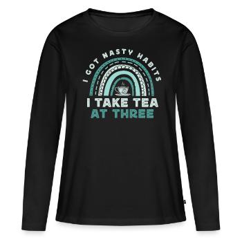 Amateurs de thé, buveurs de thé, heure du thé - T-shirt manches longues Premium bio Femme - noir - Devant - Julia (174cm)