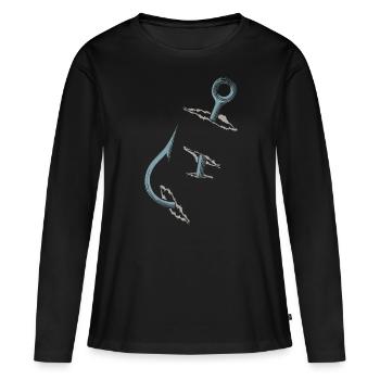 Pêcheurs, pêche, hameçons - T-shirt manches longues Premium bio Femme - noir - Devant - Julia (174cm)
