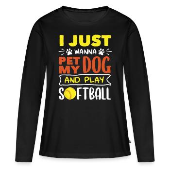 Il suffit de caresser mon chien et de jouer au softball - T-shirt manches longues Premium bio Femme - noir - Devant - Julia (174cm)