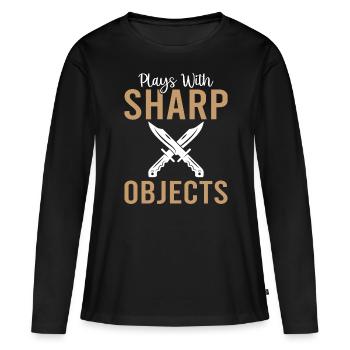 Plays With Sharp Objects - Knife Collector - Women's Premium Organic Long Sleeve Shirt - black - Front - Julia (174cm)