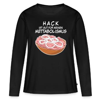 Mettbrötchen Hackfleisch Mett Mettigel - Frauen Premium Bio Langarmshirt - Schwarz - Vorne - Julia (174cm)