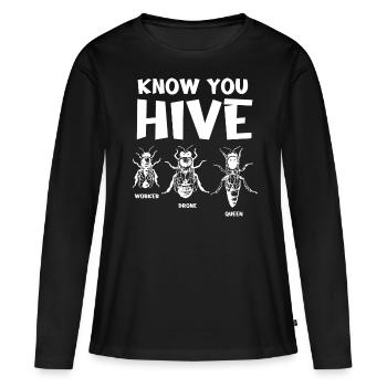 Travailleur essentiel, abeille, apiculteur, nid d’abeille - T-shirt manches longues Premium bio Femme - noir - Devant - Julia (174cm)