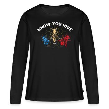 Travailleur essentiel, abeille, apiculteur, nid d’abeille - T-shirt manches longues Premium bio Femme - noir - Devant - Julia (174cm)