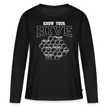 Travailleur essentiel, abeille, apiculteur, nid d’abeille - T-shirt manches longues Premium bio Femme - noir - Devant - Julia (174cm)