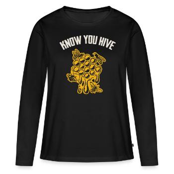Travailleur essentiel, abeille, apiculteur, nid d’abeille - T-shirt manches longues Premium bio Femme - noir - Devant - Julia (174cm)