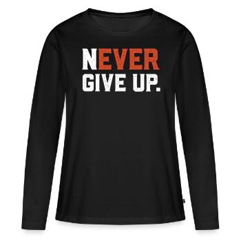 Ne jamais abandonner, citation motivante - T-shirt manches longues Premium bio Femme - noir - Devant - Julia (174cm)