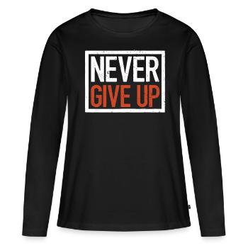 Ne jamais abandonner, citation motivante - T-shirt manches longues Premium bio Femme - noir - Devant - Julia (174cm)