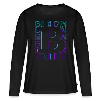 Bitcoin Crypto Crypto Rétro Cadeau - T-shirt manches longues Premium bio Femme - noir - Devant - Julia (174cm)