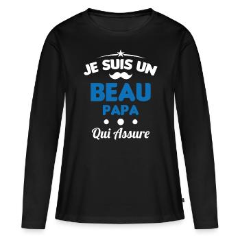 je suis un Beau-Papa qui assure humour - T-shirt manches longues Premium bio Femme - noir - Devant - Julia (174cm)