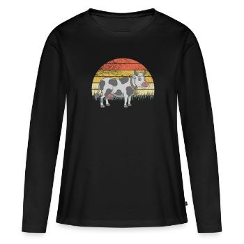 Vache Vaches Bovins Veau Veau Taureaux Rétro Vintage - T-shirt manches longues Premium bio Femme - noir - Devant - Julia (174cm)