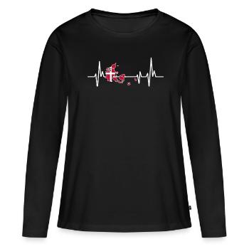 Heartbeat Design Dänische Flagge Dänemark - Frauen Premium Bio Langarmshirt - Schwarz - Vorne - Julia (174cm)