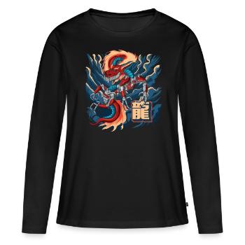 Cyborg Dragon Cyber-Punk Japonais Cyber-Esthétique - T-shirt manches longues Premium bio Femme - noir - Devant - Julia (174cm)