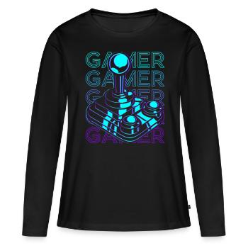 Gamer Video Gaming Joystick Rétro - T-shirt manches longues Premium bio Femme - noir - Devant - Julia (174cm)