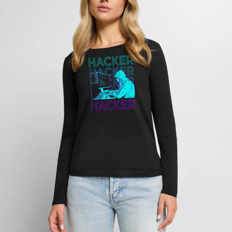 Hacker Hacking Hack Coding Programmierung Retro Frauen Premium Bio Langarmshirt