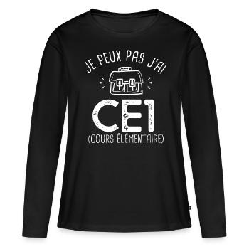 je peux pas j ai CE1 rentréee des classes école - T-shirt manches longues Premium bio Femme - noir - Devant - Julia (174cm)