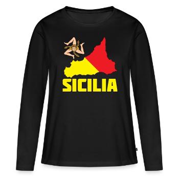 Sicile Drapeau Armoiries Sicile - T-shirt manches longues Premium bio Femme - noir - Devant - Julia (174cm)