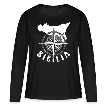 Sicile Italie Boussole Sicile - T-shirt manches longues Premium bio Femme - noir - Devant - Julia (174cm)