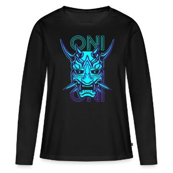 Oni Mask Japonais Yoaki Demon Mask Retro - T-shirt manches longues Premium bio Femme - noir - Devant - Julia (174cm)