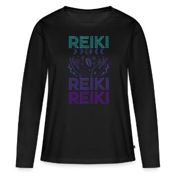 Guérisseur Reiki Guérison Spirituelle Guérison Holistique - T-shirt manches longues Premium bio Femme - noir - Devant - Julia (174cm)