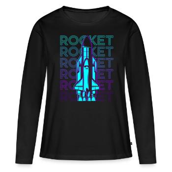Rakete Raumschiff Space Shuttle Retro - Frauen Premium Bio Langarmshirt - Schwarz - Vorne - Julia (174cm)