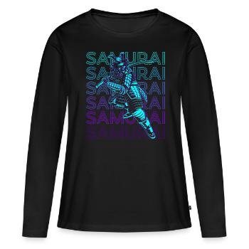 Samouraï japonais Bushido Warrior Ronin Retro - T-shirt manches longues Premium bio Femme - noir - Devant - Julia (174cm)