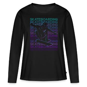 Skateboard Skateboard Skateboard Rétro - T-shirt manches longues Premium bio Femme - noir - Devant - Julia (174cm)