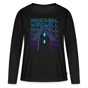 Moulin à vent Rétro - T-shirt manches longues Premium bio Femme - noir - Devant - Julia (174cm)