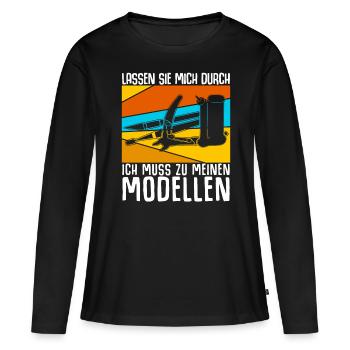 Modellbau Retro Modellbauer - Frauen Premium Bio Langarmshirt - Schwarz - Vorne - Julia (174cm)