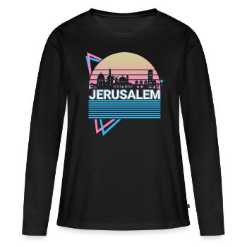 Jerusalem City Skyline Cityscape Rétro - T-shirt manches longues Premium bio Femme - noir - Devant - Julia (174cm)