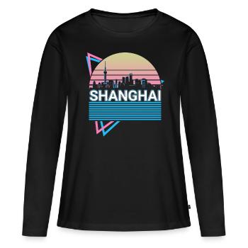 Shanghai City Skyline Cityscape Rétro - T-shirt manches longues Premium bio Femme - noir - Devant - Julia (174cm)