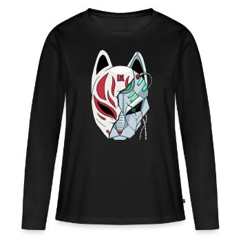 Cyborg Kitsune Mask Fox Mask Cyber Esthétique - T-shirt manches longues Premium bio Femme - noir - Devant - Julia (174cm)