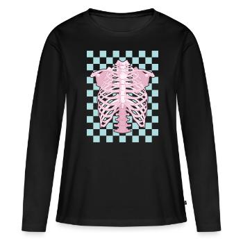 Squelette de cage thoracique esthétique pastel danois - T-shirt manches longues Premium bio Femme - noir - Devant - Julia (174cm)