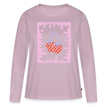 Dänische Pastell-Ästhetik Erdbeer kariert - Frauen Premium Bio Langarmshirt - Altrosa - Vorne - Julia (174cm)