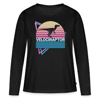 Velociraptor Dinosaure Rétro - T-shirt manches longues Premium bio Femme - noir - Devant - Julia (174cm)