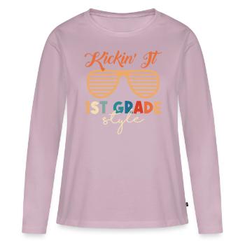 First Day Of School Kickin' It 1th Grade Style - Frauen Premium Bio Langarmshirt - Altrosa - Vorne - Julia (174cm)