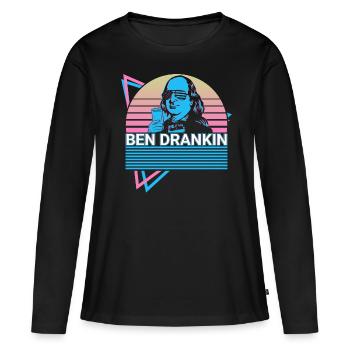 Ben Drankin Drôle Benjamin Franklin 4 juillet - T-shirt manches longues Premium bio Femme - noir - Devant - Julia (174cm)