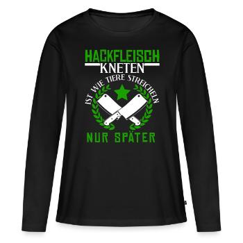 Metzger Fleischer Hackfleisch kneten - Frauen Premium Bio Langarmshirt - Schwarz - Vorne - Julia (174cm)