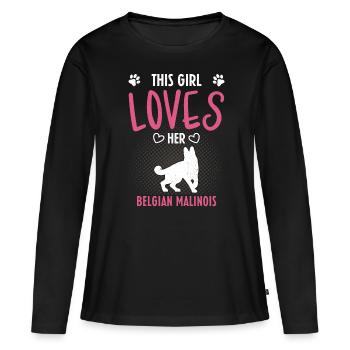 Cette fille aime son malinois blegien - T-shirt manches longues Premium bio Femme - noir - Devant - Julia (174cm)