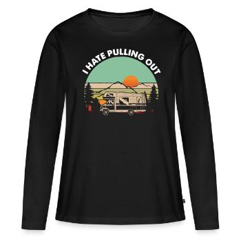 Camping, je déteste déménager, camping-car - T-shirt manches longues Premium bio Femme - noir - Devant - Julia (174cm)