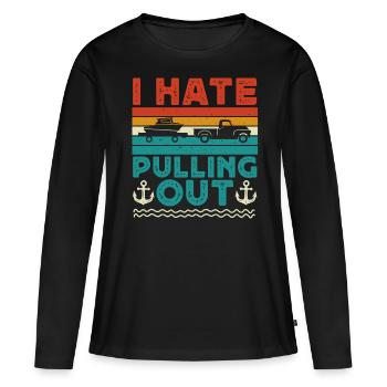 Camping, je déteste déménager, camping-car - T-shirt manches longues Premium bio Femme - noir - Devant - Julia (174cm)