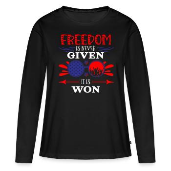 Citations patriotiques américaines, patriotes, patriotes - T-shirt manches longues Premium bio Femme - noir - Devant - Julia (174cm)
