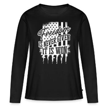 Citations patriotiques américaines, patriotes, patriotes - T-shirt manches longues Premium bio Femme - noir - Devant - Julia (174cm)