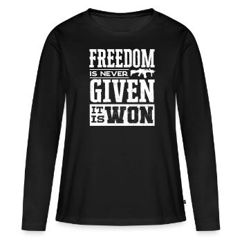 Citations patriotiques américaines, patriotes, patriotes - T-shirt manches longues Premium bio Femme - noir - Devant - Julia (174cm)
