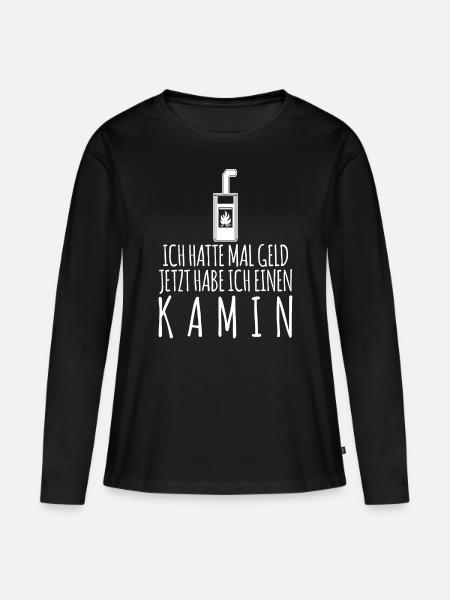 Kamin Brennholz Ofen Kaminofen - Frauen Premium Bio Langarmshirt - Schwarz