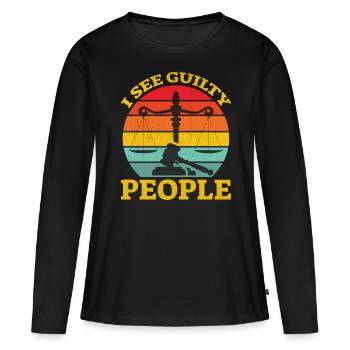 Slogan d’un avocat - Je vois des coupables - T-shirt manches longues Premium bio Femme - noir - Devant - Julia (174cm)