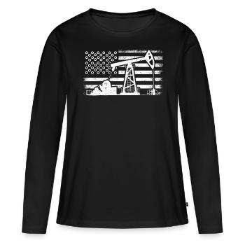 Champs pétrolifères américains, travailleurs des champs pétrolifères - T-shirt manches longues Premium bio Femme - noir - Devant - Julia (174cm)