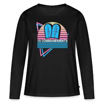 10 Commandements Christianisme Rétro - T-shirt manches longues Premium bio Femme - noir - Devant - Julia (174cm)